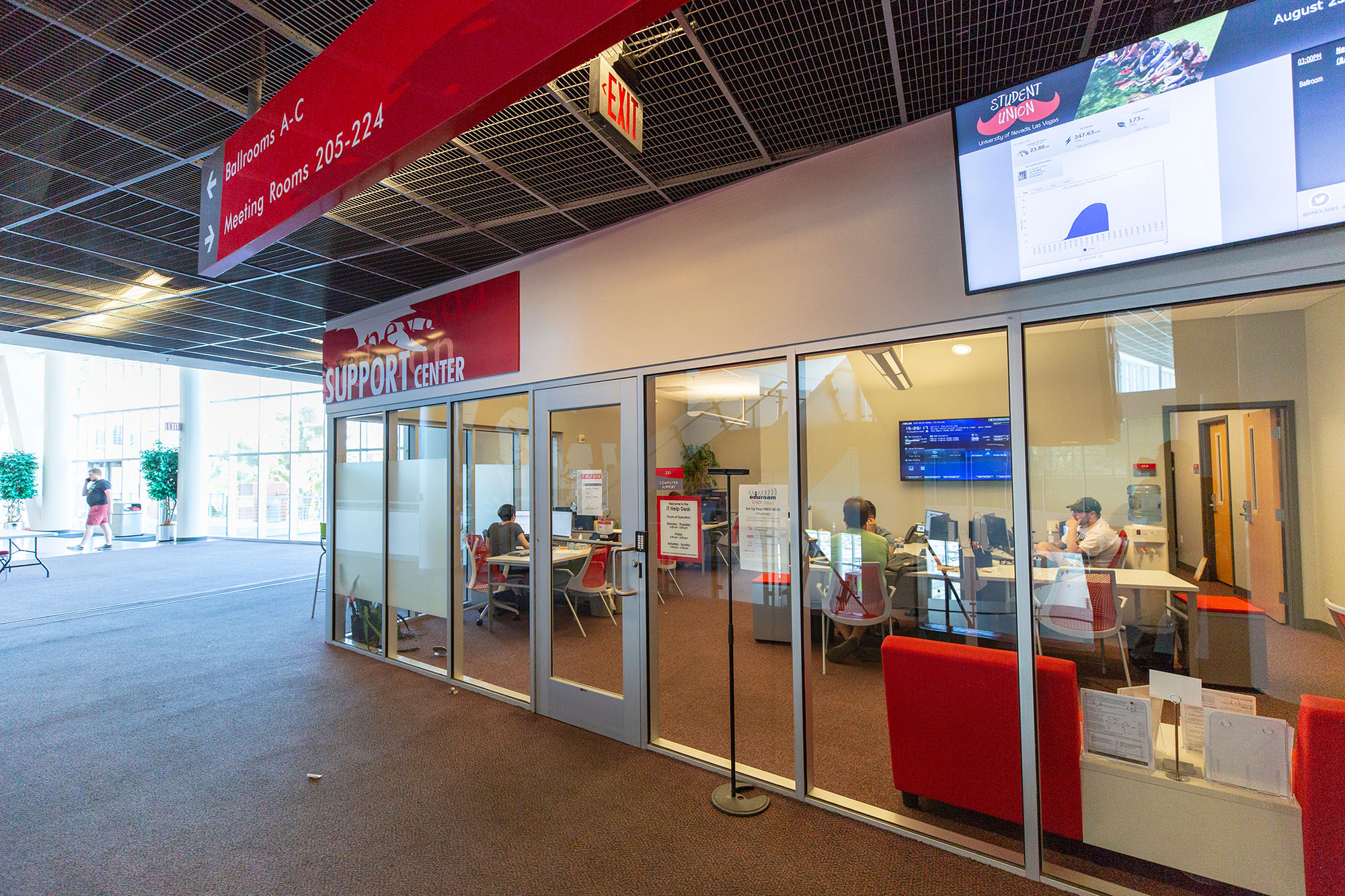 Wide view of the Student Union IT Help Desk location.