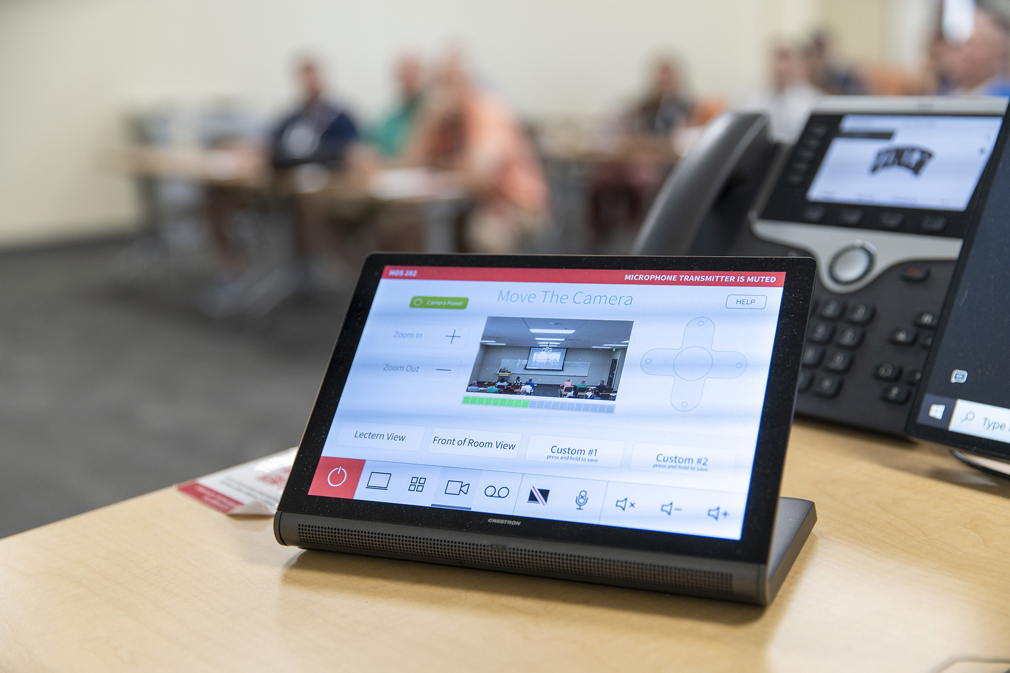 Close shot of a lecture capture touchscreen.