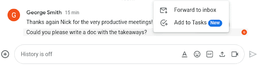 Image of a task being created from Google Chat