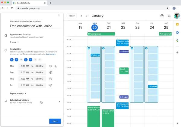 Google calendar appointment scheduling screenshot