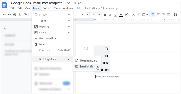 Google docs email draft template screenshot