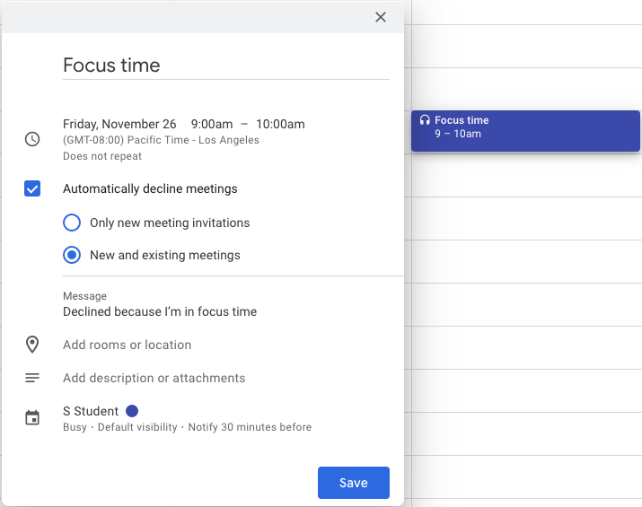 Set Aside Time for Focus in Google Calendar UNLV Information Technology