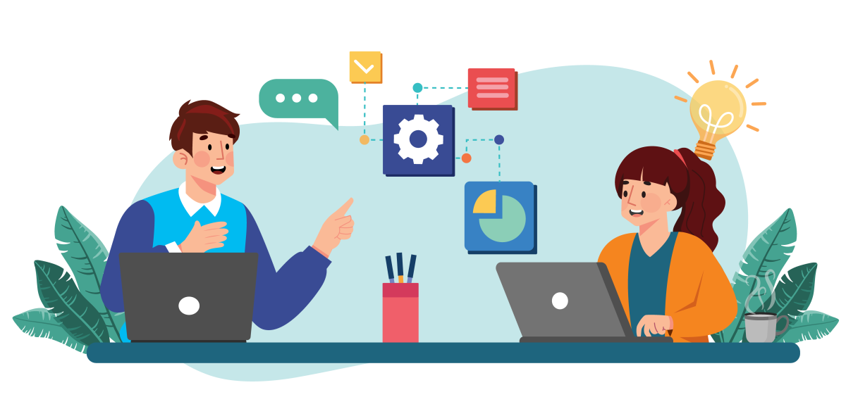 illustration of students using technology