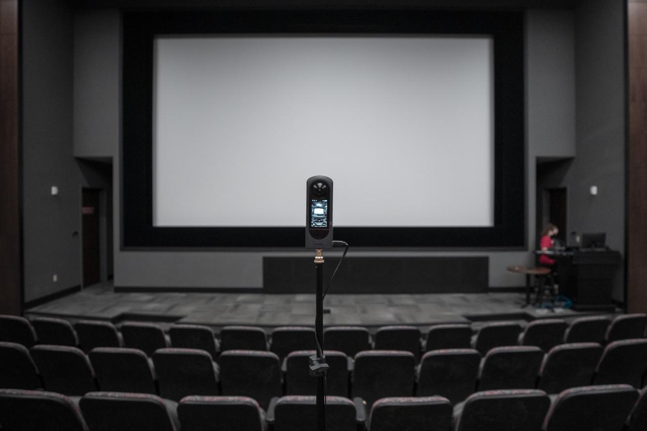 A camera pointing at projection screen in a classroom
