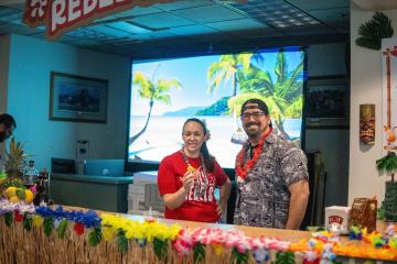 CHB-B front desk area transformed into a Rebel Beach.