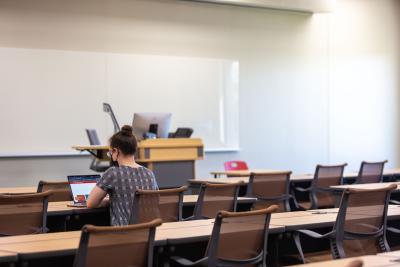 Person sitting at a desk using a laptop computer