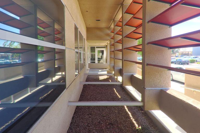 Long shot down a UNLV building corridor.