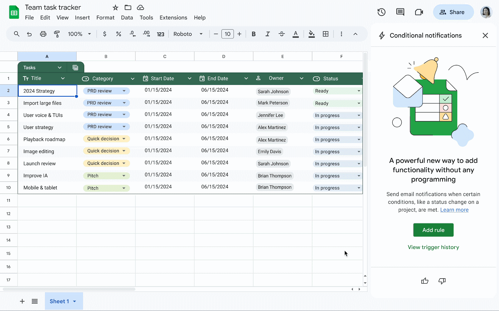 Conditional Notifications in Sheets