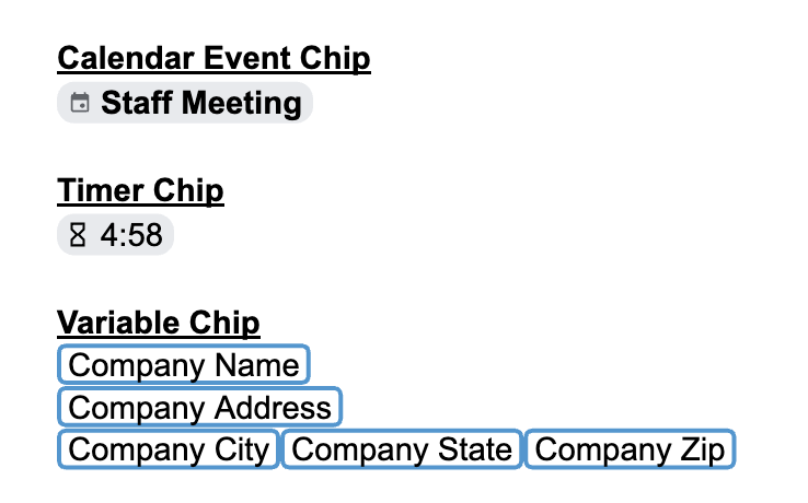 Calendar Event Chip, Timer Chip, and Variable Chip